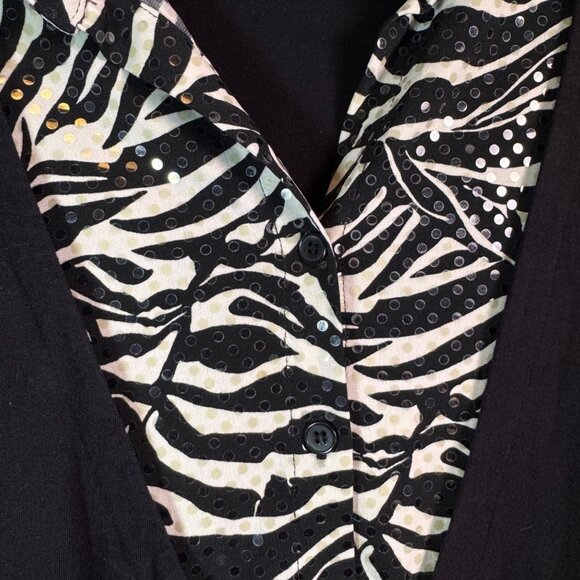 Style & Co plus Size 1X Black knit Top sequined Zebra Print party holidays - Picture 5 of 7